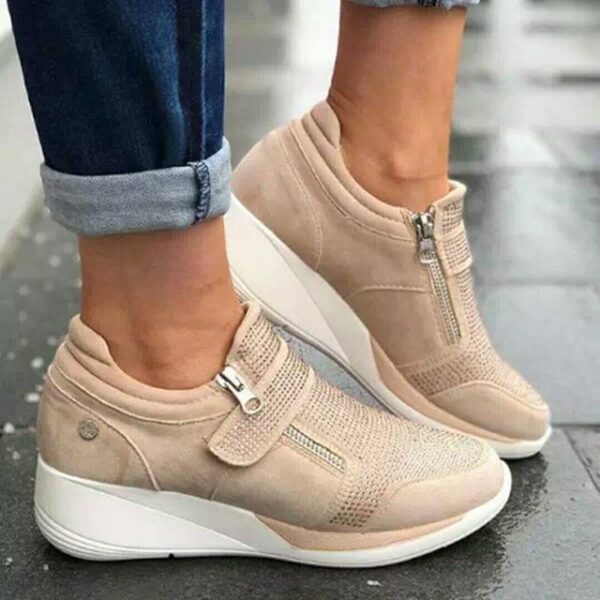 Women Zipper Padded Collar Strap Wedge Orthopedic Corrector Sneaker Shoes - Image 3