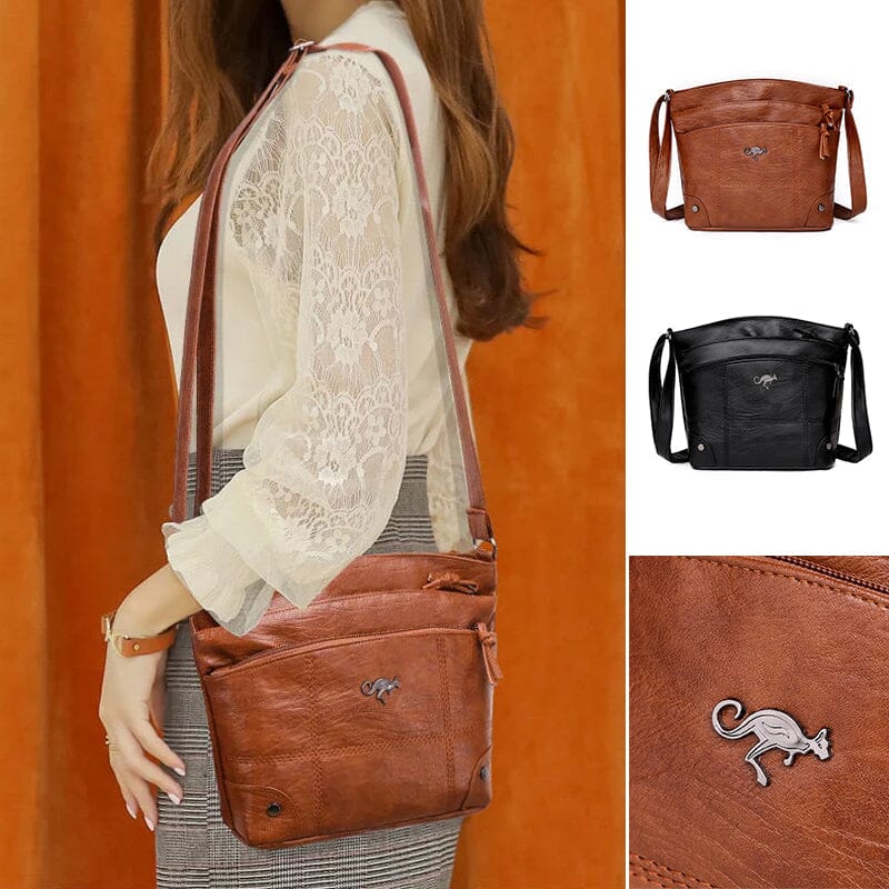 Soft Leather Messenger Multi Pocket Large Capacity Shoulder Bag - Image 9