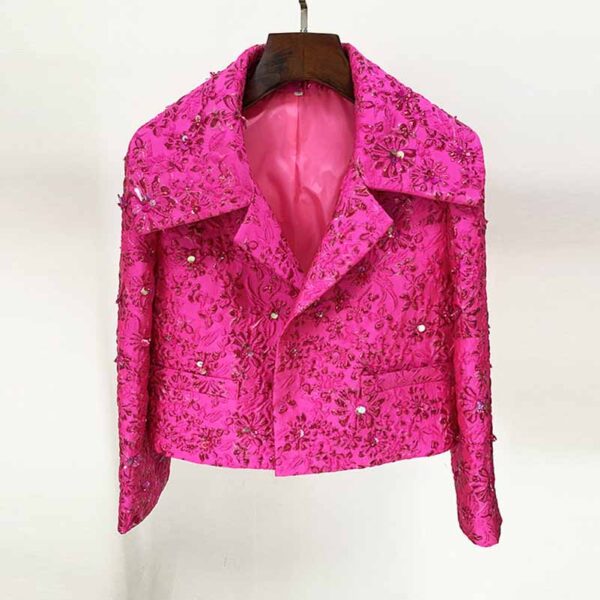 Women Luxury Hand Made 3D Flowers Embroidery Blazer - Image 2