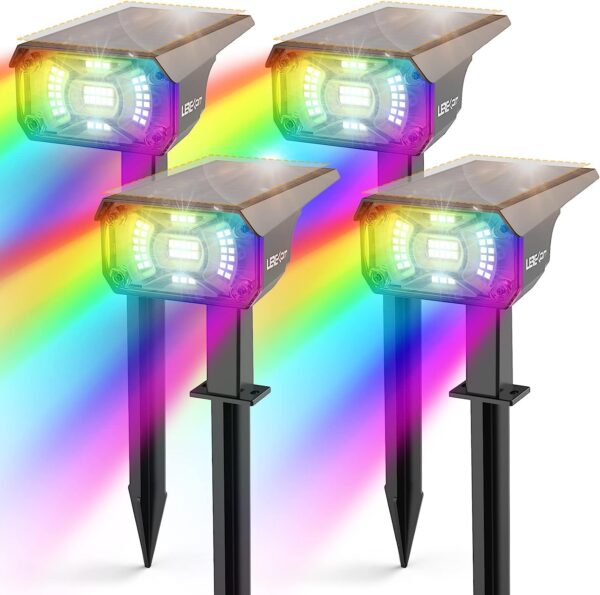 Solar Spotlights Outdoor,40 LEDs Color Changing RGB Landscape Path Lights,USB & Powered Multicoloured Spotlights,14 Colors Auto Cycling for Yard,Garden,2 Pack - Image 7