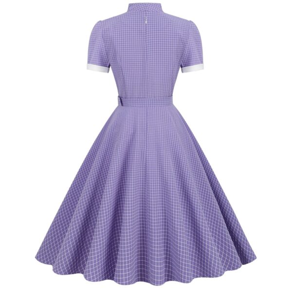 Women's Vintage 1950s Retro Party Swing Short Sleeve V-Neck A-line Gown with Belt - Image 21