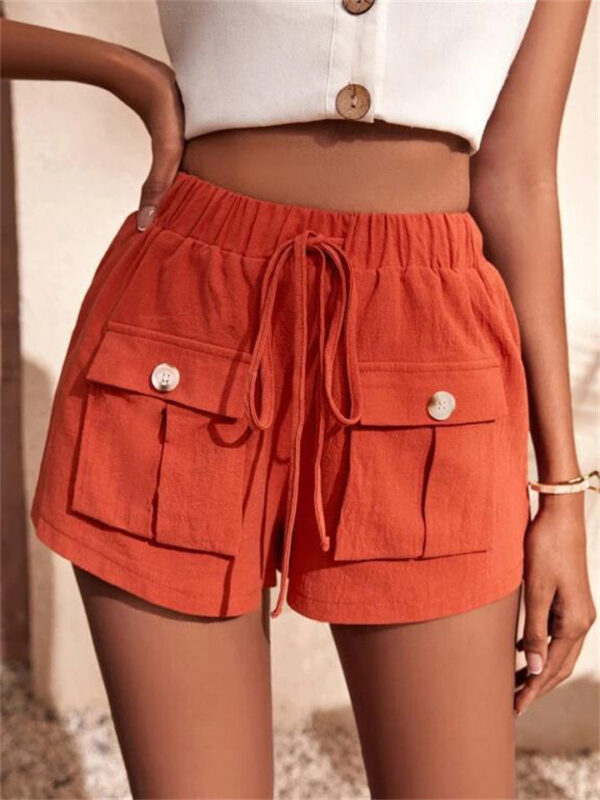 Summer Patch Pocket Drawstring Sports Shorts for Women