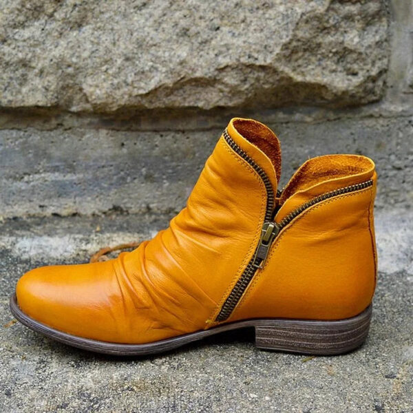 Women's Trendy Vintage Leather Booties Ankle Boots With Zipper - Image 6