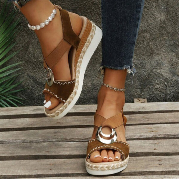 Summer Ethnic Style Iron Ring Open Toe Slip On Roman Sandals - Image 4