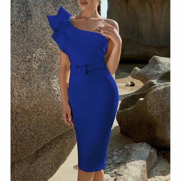 Women 'S One Shoulder Bodycon Bandage Cocktial Party Dresses Rayon Belt Detail Party Dress - Image 14