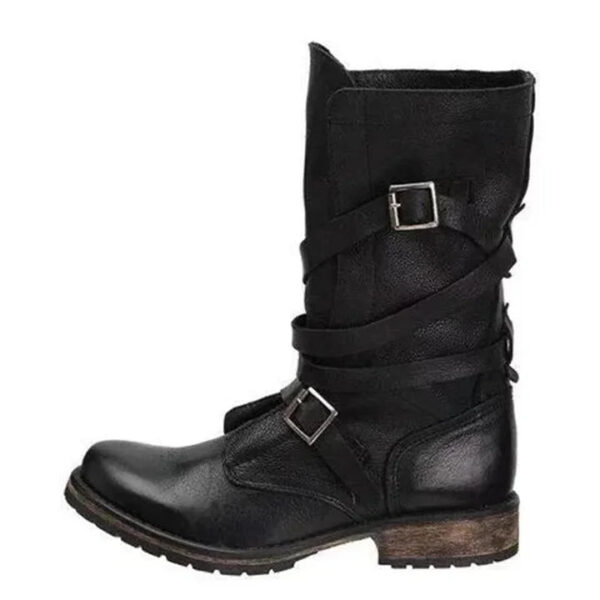 Women's Motorcycle Boots Retro Mid Calf Boots For Women - Image 12