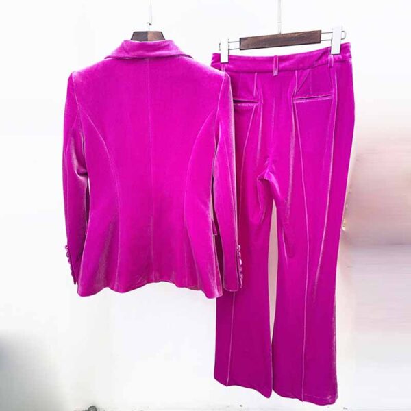 Women Velvet Blazer + Flare Trousers Suit Two Piece Pantsuits - Image 5