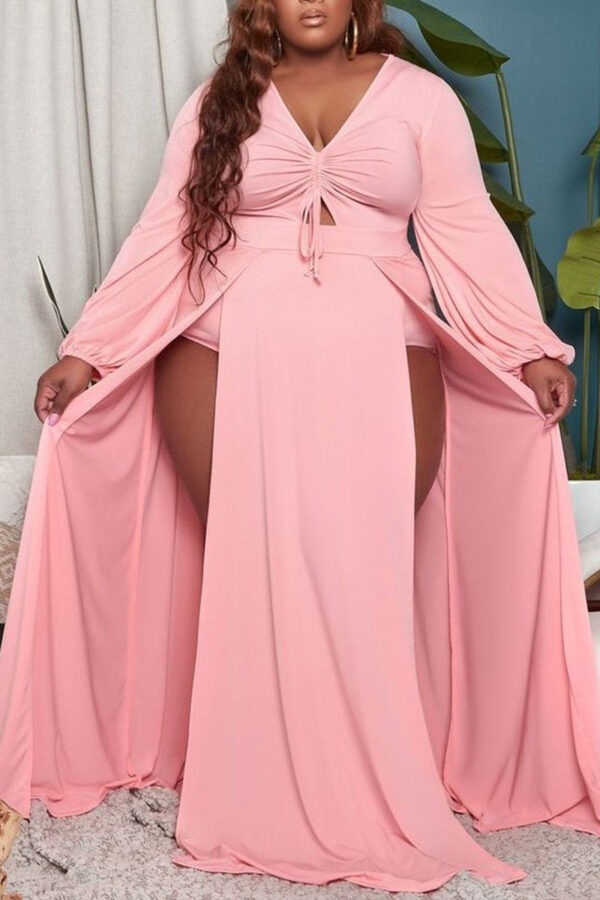 Plus Size Timeless Cutout Long Sleeve Little White Maxi Dresses(No Underwear) - Image 2