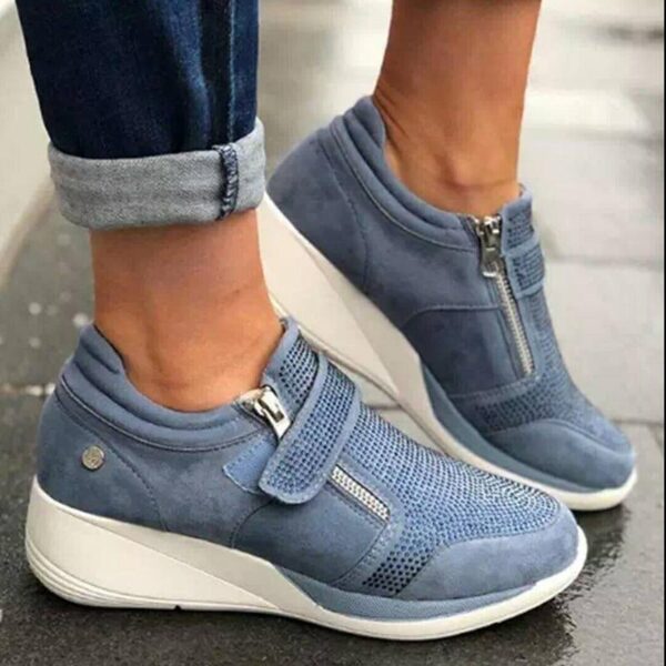 Women Zipper Padded Collar Strap Wedge Orthopedic Corrector Sneaker Shoes - Image 2