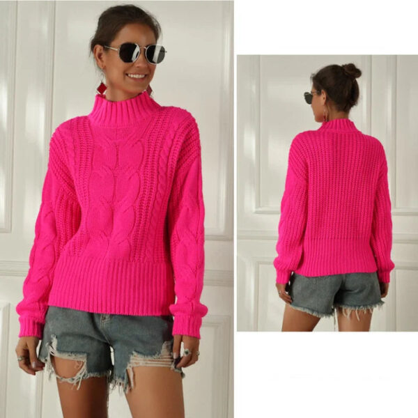 Women Knitted Turtleneck Sweaters Long Sleeve Slim Fit Pullovers - Image 2