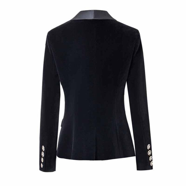 Women velvet wedding blazer long sleeve doule breasted V-neck jacket - Image 3