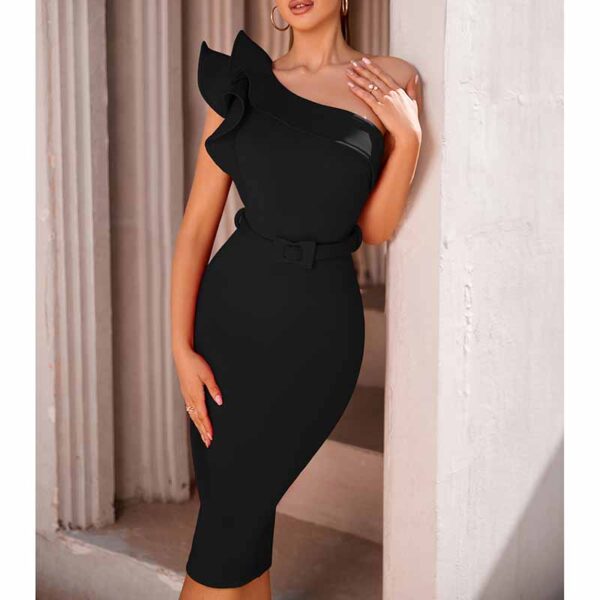 Women 'S One Shoulder Bodycon Bandage Cocktial Party Dresses Rayon Belt Detail Party Dress - Image 15