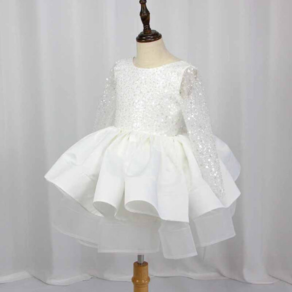 Children's wedding dress long-sleeved lace sequin Tutu birthday puffy skirt - Image 10