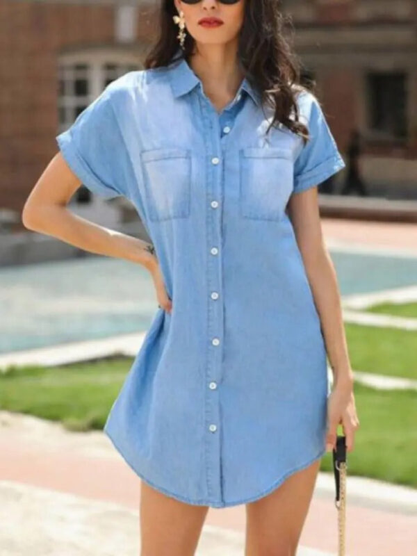 Short-sleeved solid color shirt denim dress HOCO Dresses