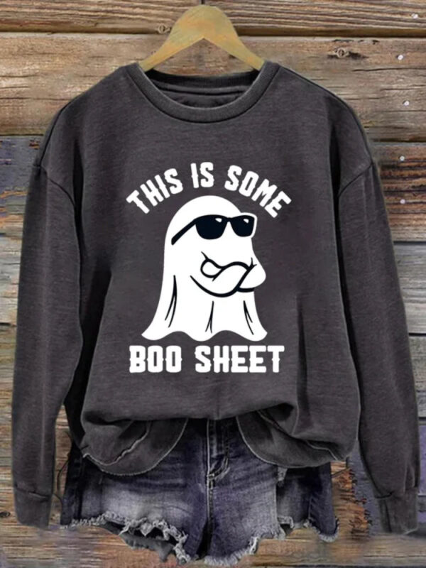 Women's Halloween This Is Some Boo Sheet Printed Crew Neck Long Sleeve Sweatshirt - Image 10