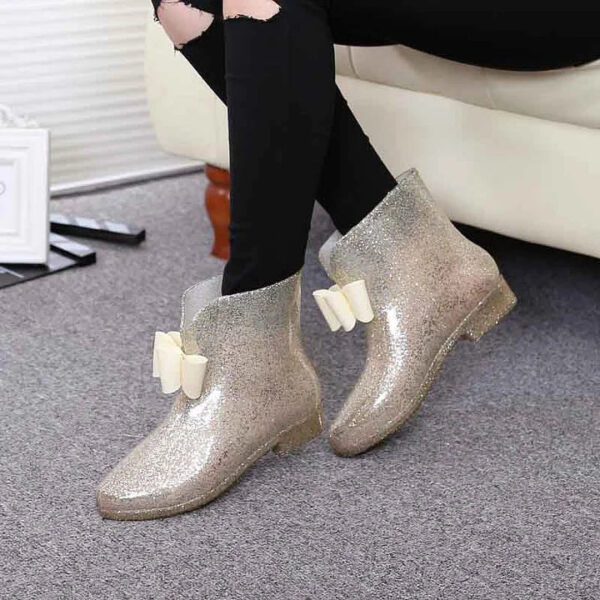 Women Spring Rain Boots Rubber Boots Flower Bowtie 2019 Ankle Boot Female Waterproof Solid Shoes - Image 4