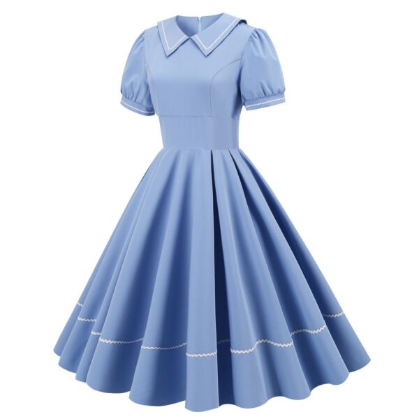 Women Retro Dresses Vintage 1950s Short Sleeve Prom Rockabilly Swing Dress - Image 2