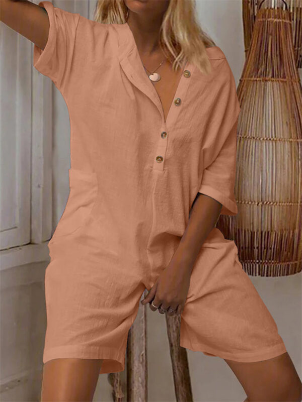 Summer Cozy Side Pocket Cotton Linen Jumpsuit for Women - Image 5