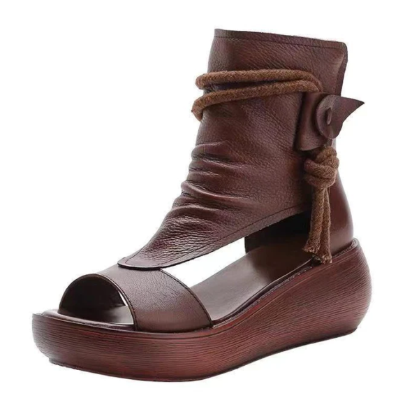 Women Summer Sandals Mid Heels Wedges Shoes Ladies Leather Plus - Image 20