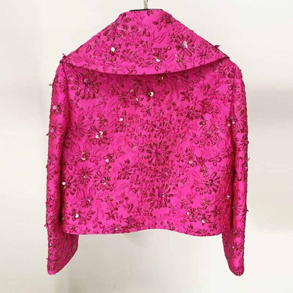 Women Luxury Hand Made 3D Flowers Embroidery Blazer - Image 3