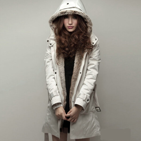 Women Winter Hooded Faux Artificial Long Sleeve Parkas Overcoat