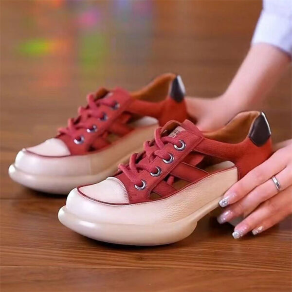 Retro Hollow Out Chunky Heel Lace Up Sandals for Women - Image 5