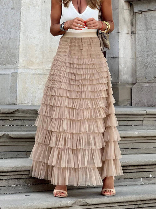 Women's Fashion Sweet Layered Pleated Long Cake Skirt