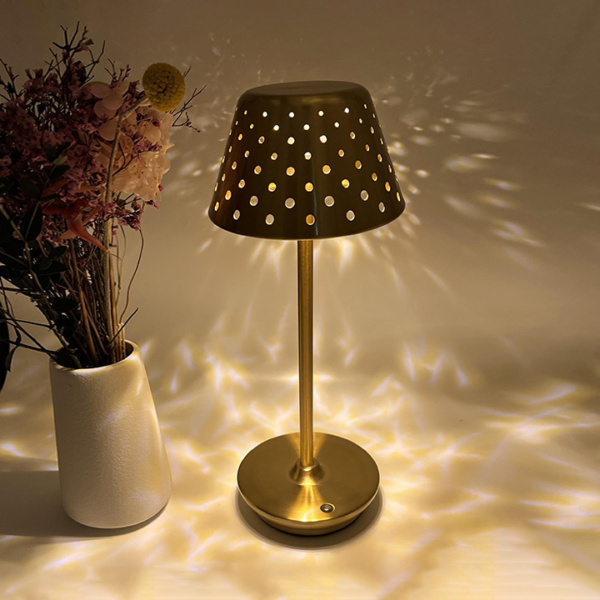 Retro Cordless Table Lamp With Perforated Lampshade - Image 4