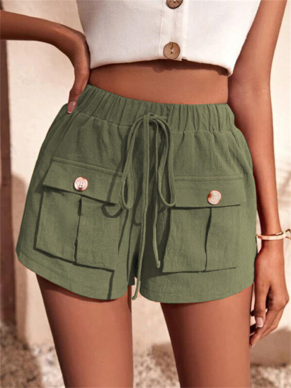 Summer Patch Pocket Drawstring Sports Shorts for Women - Image 3