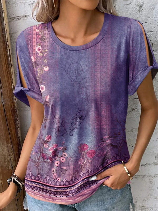 Women's Floral Printed Short-sleeved Ethnic Style Shirts - Image 3