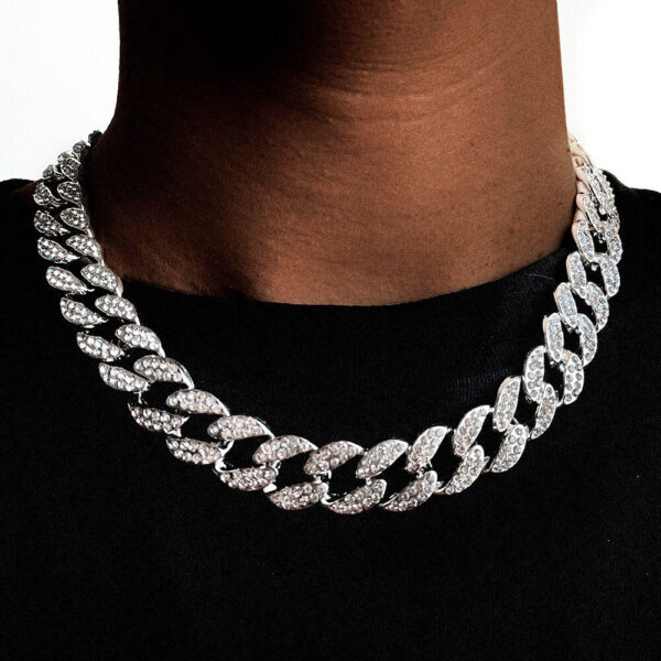 15mm Full Iced Out Paved Miam Cuban Link Chain Necklace with White Gold Diamond