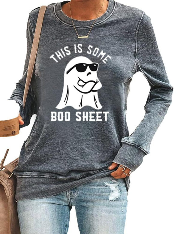 Women's Halloween This Is Some Boo Sheet Printed Crew Neck Long Sleeve Sweatshirt