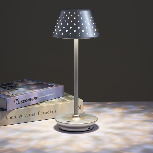 Retro Cordless Table Lamp With Perforated Lampshade - Image 3