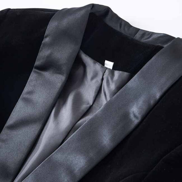 Women velvet wedding blazer long sleeve doule breasted V-neck jacket - Image 6