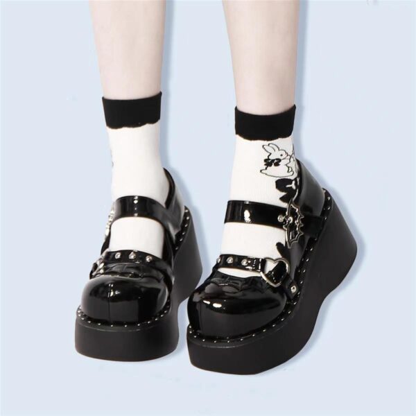 Punk Goth Bat Love Heart Buckle Platform Lolita Mary Janes Shoes - Image 3