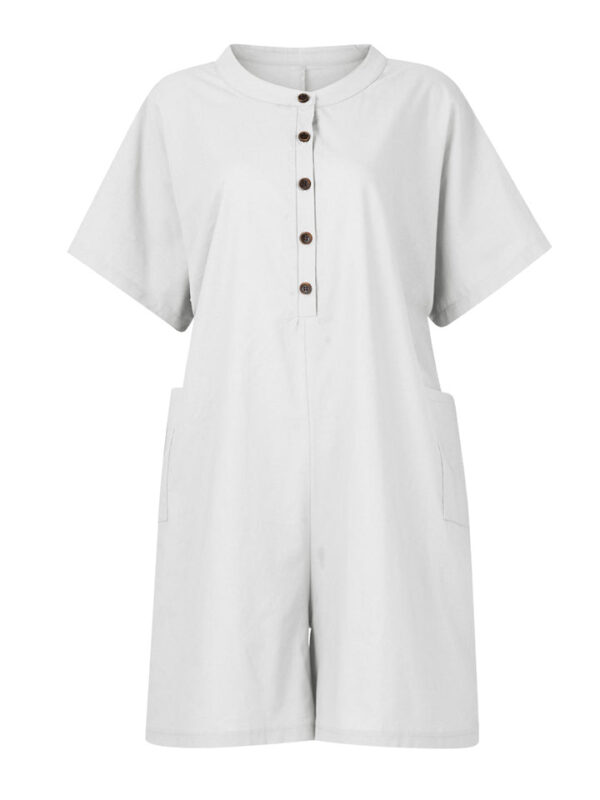 Summer Cozy Side Pocket Cotton Linen Jumpsuit for Women - Image 9