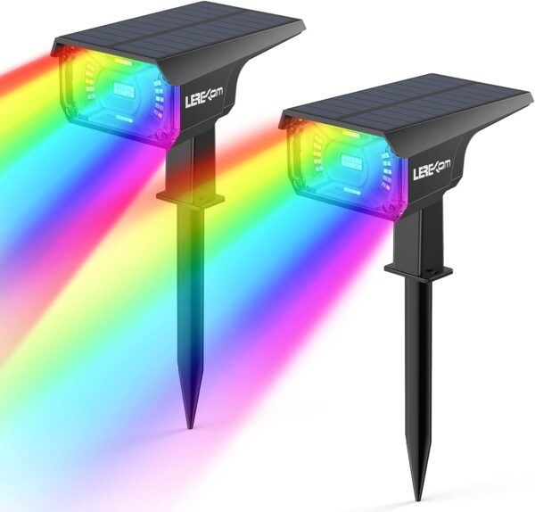 Solar Spotlights Outdoor,40 LEDs Color Changing RGB Landscape Path Lights,USB & Powered Multicoloured Spotlights,14 Colors Auto Cycling for Yard,Garden,2 Pack - Image 6