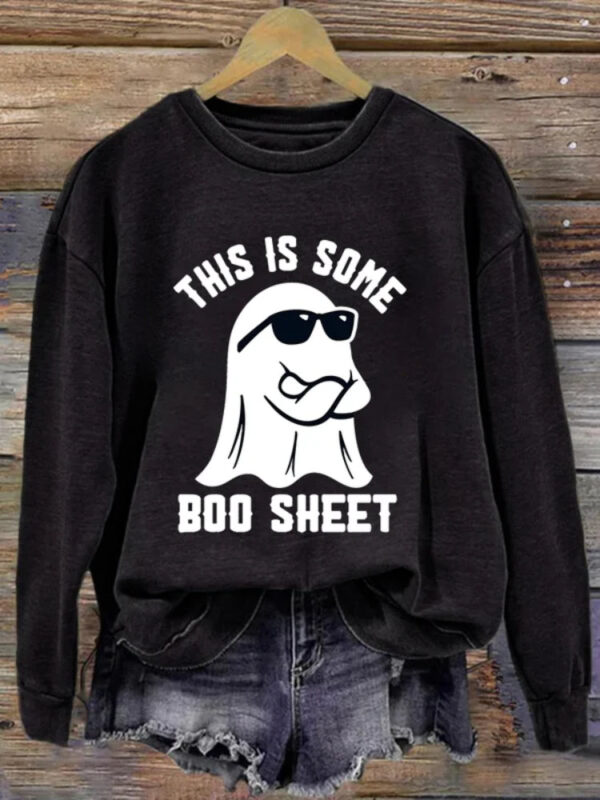 Women's Halloween This Is Some Boo Sheet Printed Crew Neck Long Sleeve Sweatshirt - Image 12