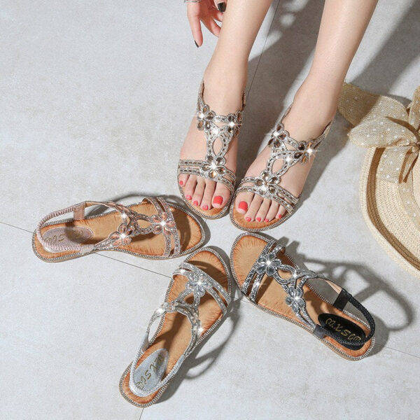 Bohemian Style Fashion Woman Sandals Diamonds Wedge Party Shoes - Image 3