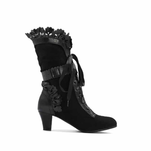 Women Sweet Bow Boots Mid Heels Lace Up Victorian boots Mid Calf Kawaii Boot - Image 4