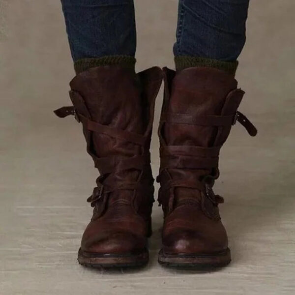 Women's Motorcycle Boots Retro Mid Calf Boots For Women - Image 7