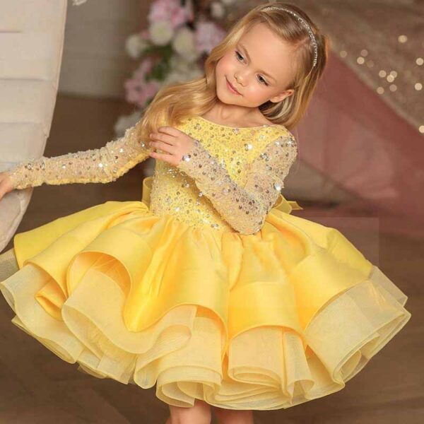 Children's wedding dress long-sleeved lace sequin Tutu birthday puffy skirt - Image 2