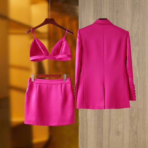 Women Loose fit Rose Blazer + Bra + Mini Skirt 3 Pieces Suit - Image 2