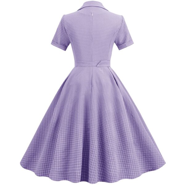 Women Vintage Pink Plaid Short Sleeve Dress with Belt Rockabilly Cocktail Party 1950S Swing Dress - Image 38