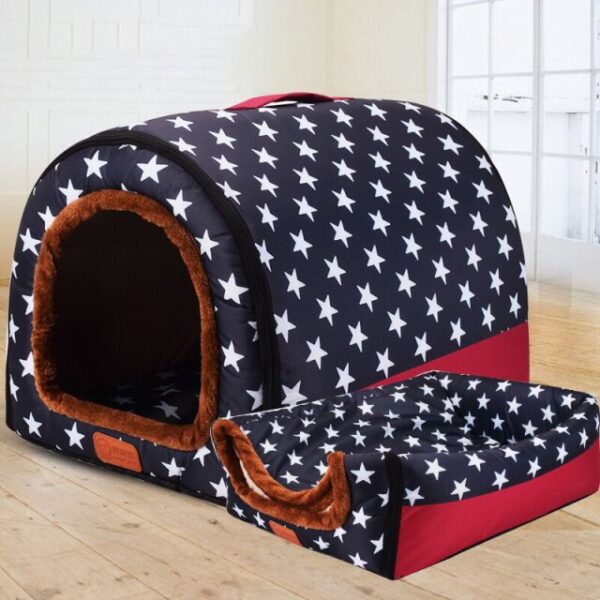 Warm Dog House Print Stars Soft Foldable Pet dogs bed For Puppy large medium Travelling Portable Kennel Mat Cat bed Pet Supplies - Image 4