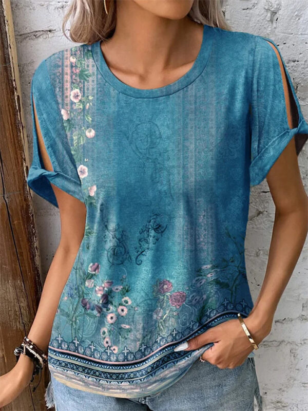 Women's Floral Printed Short-sleeved Ethnic Style Shirts - Image 2