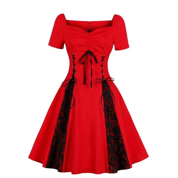 Women Party Dress Lace-up Lace Insert Sweetheart Plus Size S-4XL Gothic Dress - Image 2