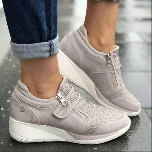 Women Zipper Padded Collar Strap Wedge Orthopedic Corrector Sneaker Shoes - Image 4