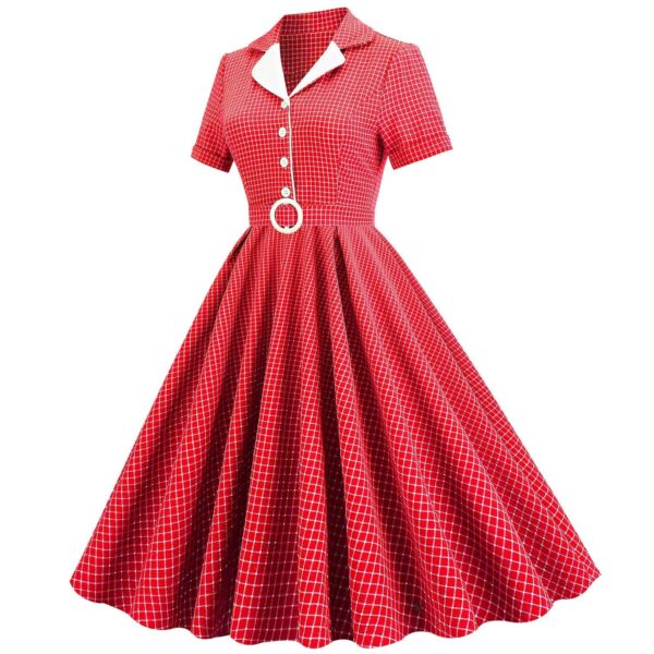 Women Vintage Pink Plaid Short Sleeve Dress with Belt Rockabilly Cocktail Party 1950S Swing Dress - Image 23