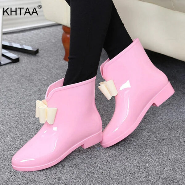 Women Spring Rain Boots Rubber Boots Flower Bowtie 2019 Ankle Boot Female Waterproof Solid Shoes - Image 6